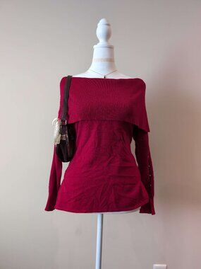 Cleo Petites Raspberry Off-Shoulder Bardot Ribbed Sweater Top | Silver Snap Slee